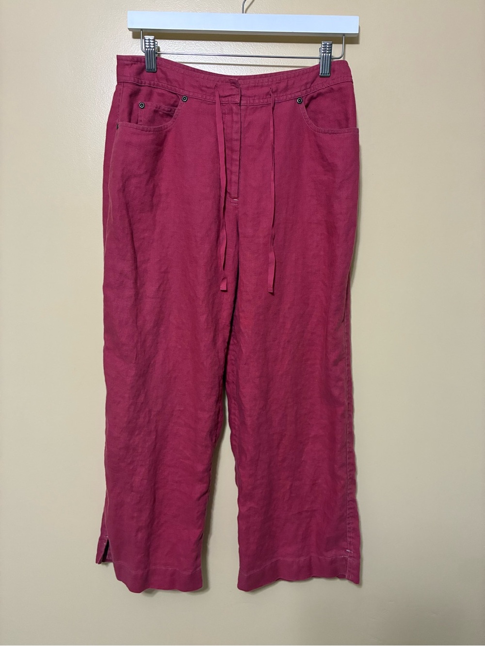 J. Jill 100% Linen Cropped Wide Leg Drawstring Pants Women 6 Coral Red